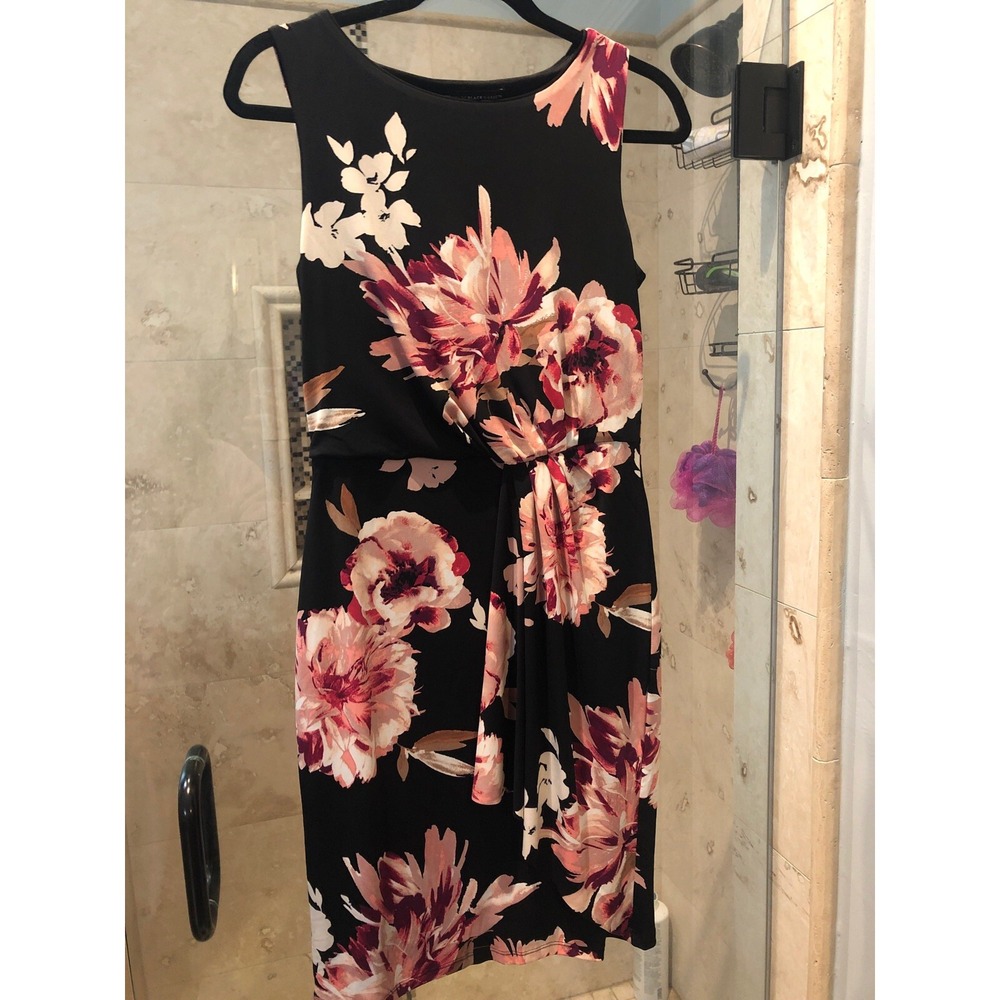 White House Black Market XS Twist Floral Pinks Reds Dress Stretch Drop Waist